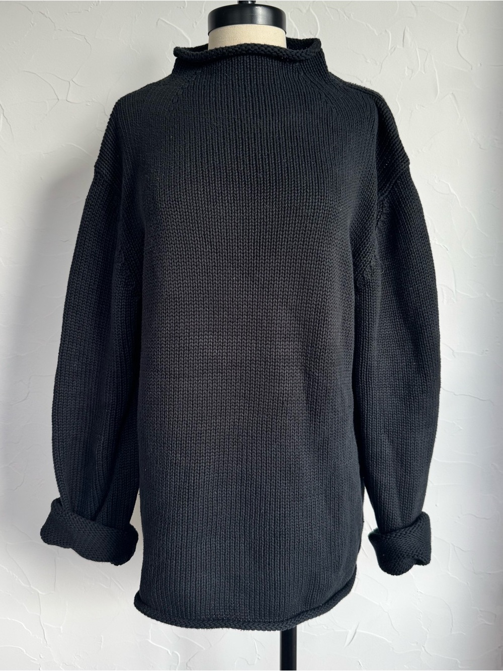 Vintage J.Crew Black 100% Cotton Oversized Cowl Neck Sweater M